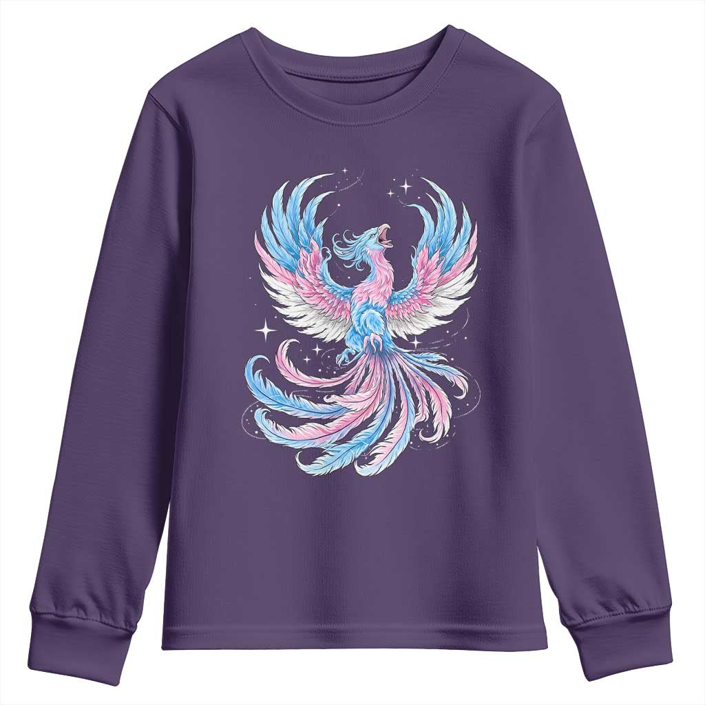 Transgender Phoenix Reborn Youth Sweatshirt Trans Pride Flag Bird