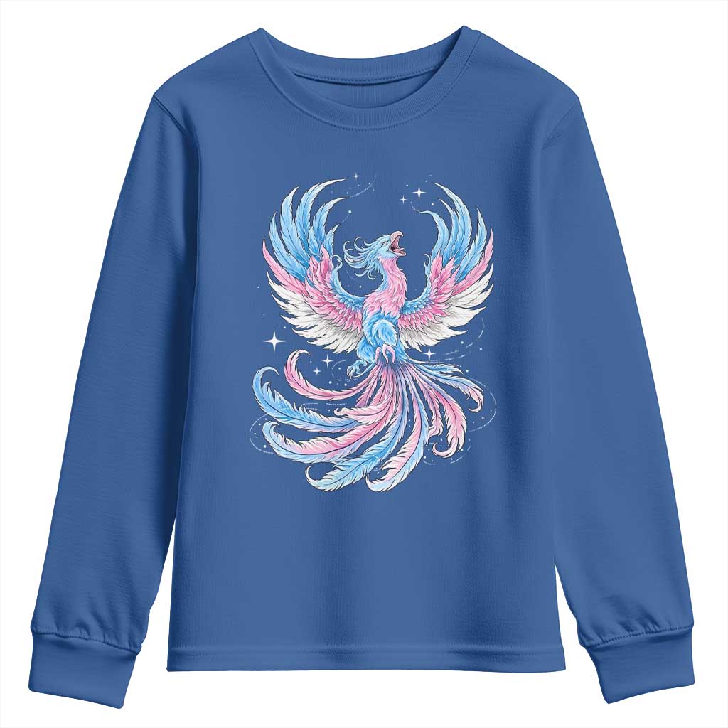 Transgender Phoenix Reborn Youth Sweatshirt Trans Pride Flag Bird