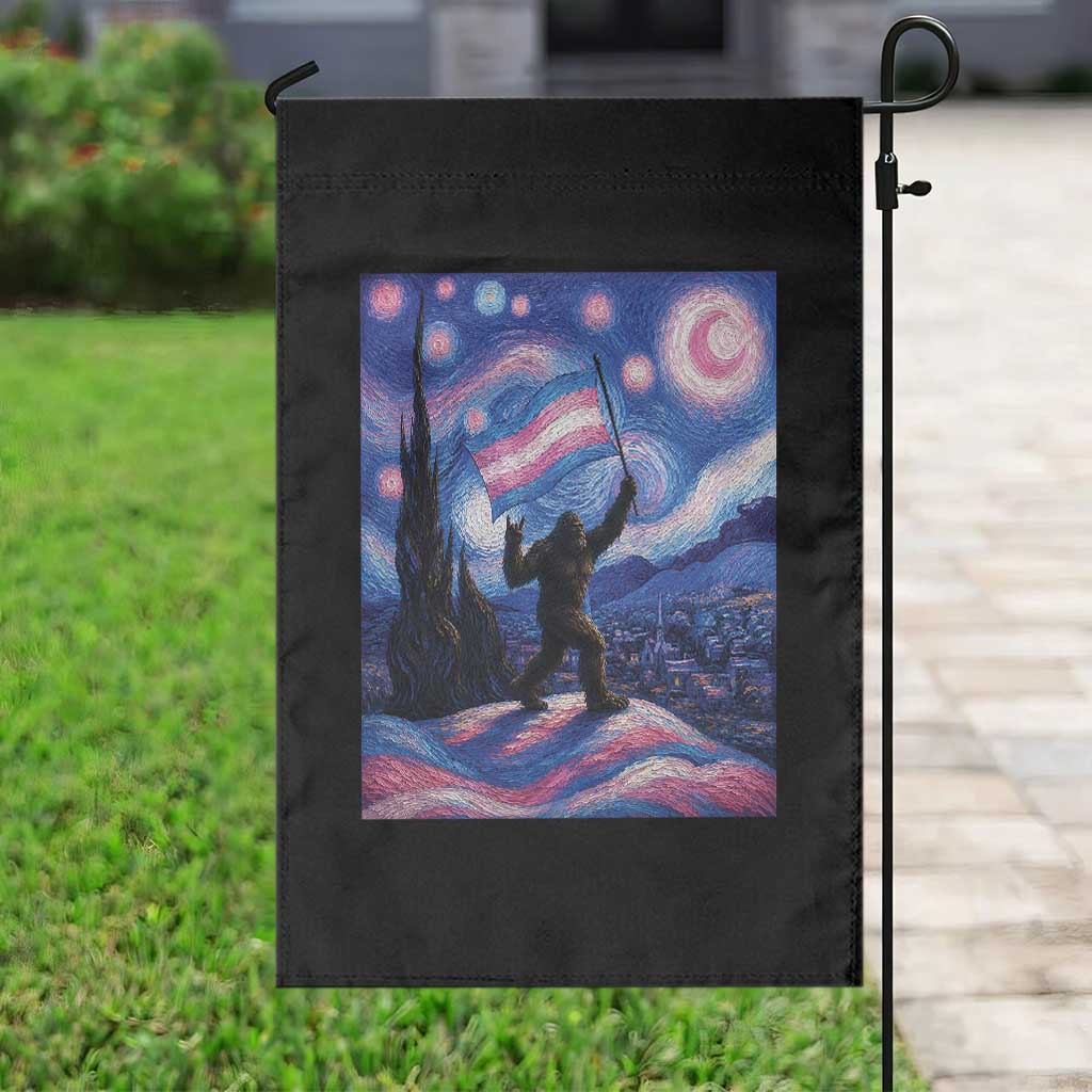 Bigfoot Starry Night Trans Rights Garden Flag Sasquatch LGBTQ Pride TS12 Print Your Wear
