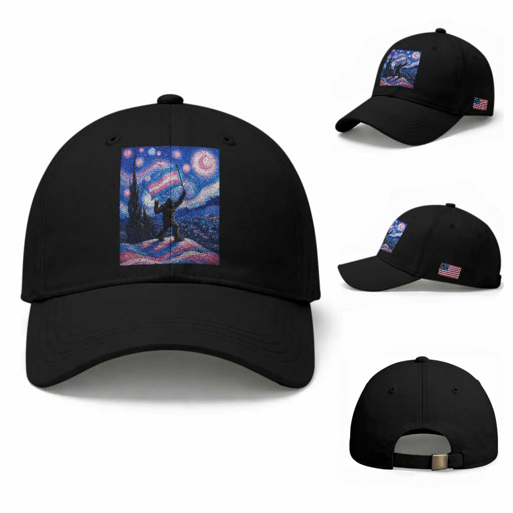 Bigfoot Starry Night Trans Rights Baseball Cap Sasquatch LGBTQ Pride TS12 Baseball Cap Universal Fit Black Print Your Wear