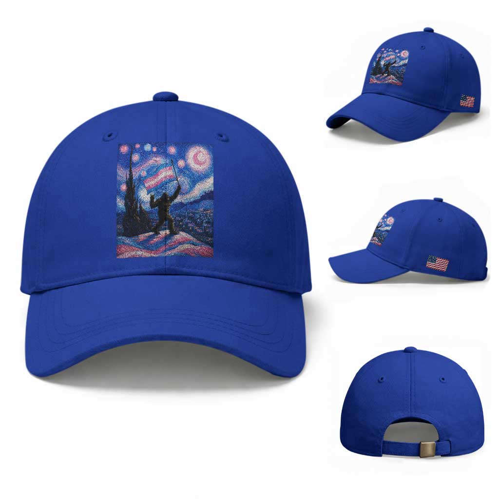 Bigfoot Starry Night Trans Rights Baseball Cap Sasquatch LGBTQ Pride TS12 Baseball Cap Universal Fit Royal Blue Print Your Wear