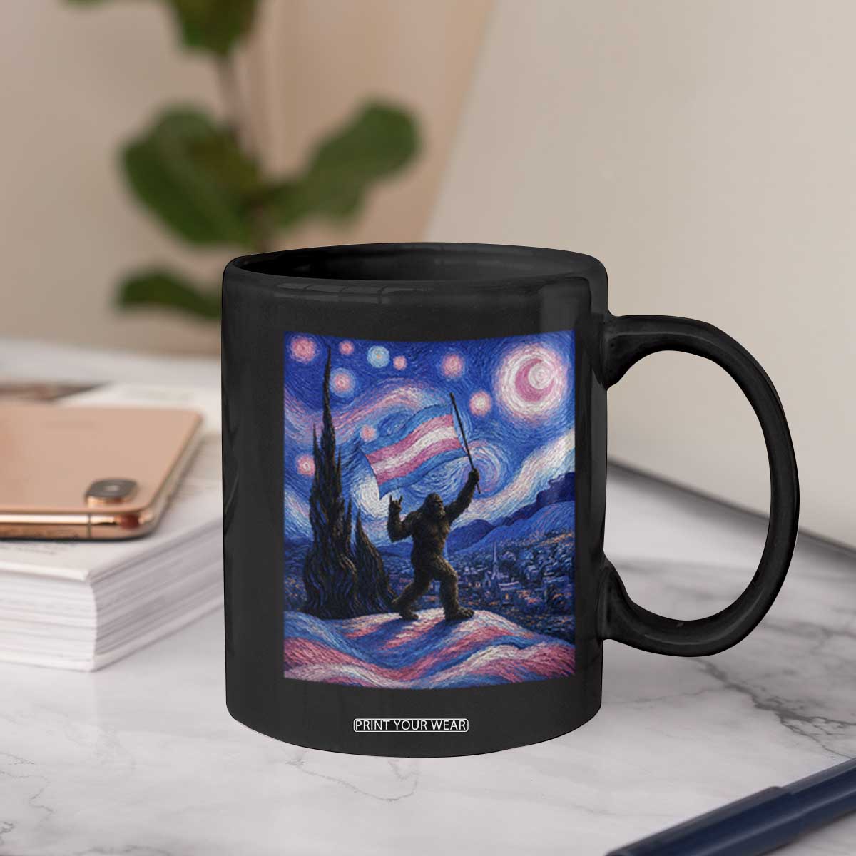 Bigfoot Starry Night Trans Rights Coffee Mug Sasquatch LGBTQ Pride TS12 Print Your Wear