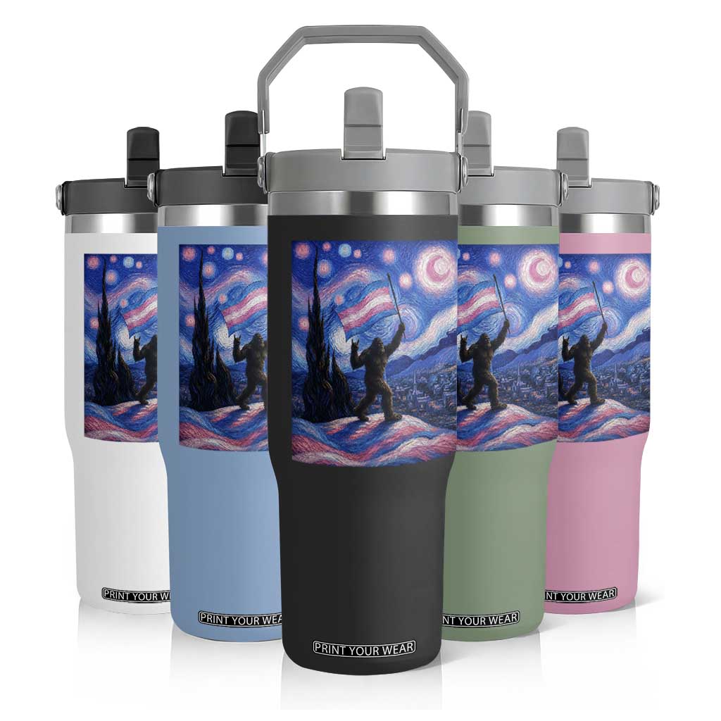 Bigfoot Starry Night Trans Rights Flip Straw Tumbler Sasquatch LGBTQ Pride TS12 Print Your Wear