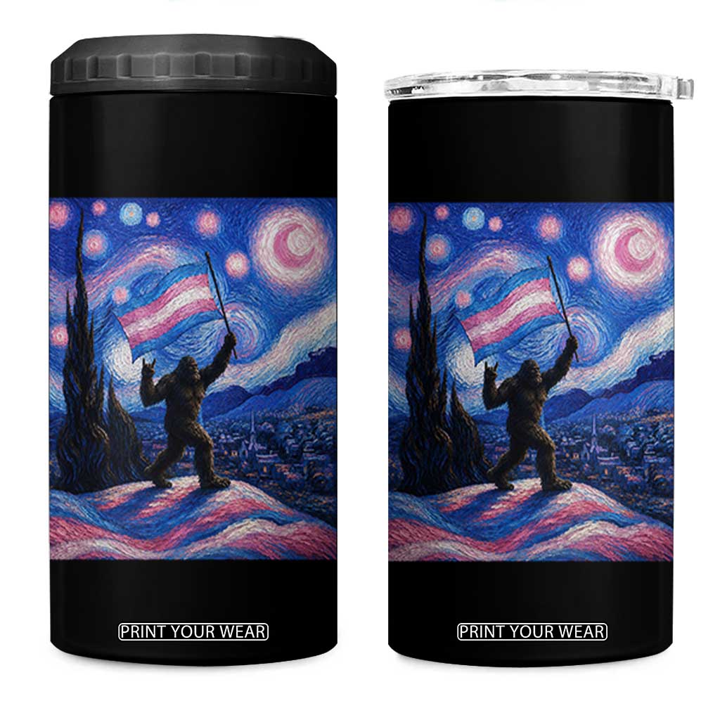Bigfoot Starry Night Trans Rights 4 in 1 Can Cooler Tumbler Sasquatch LGBTQ Pride TS12 One Size: 16 oz Black Print Your Wear