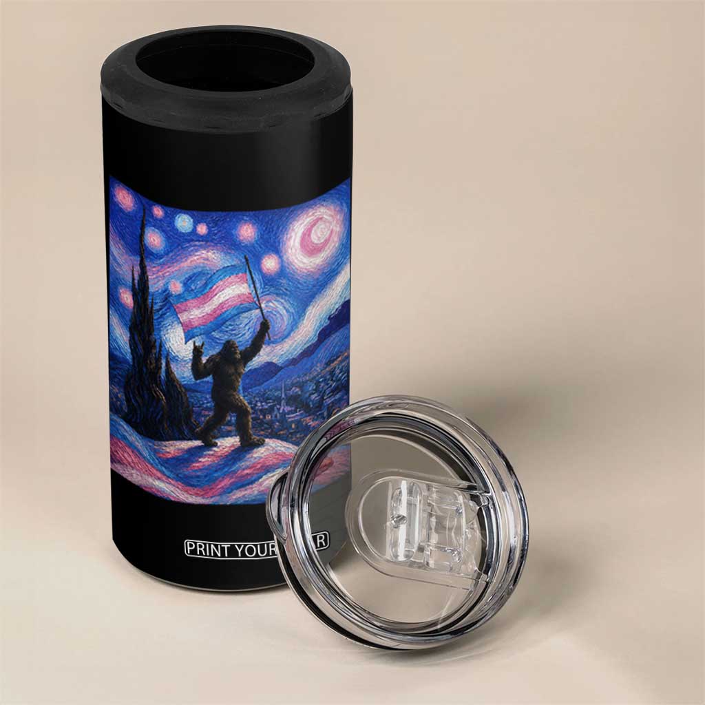 Bigfoot Starry Night Trans Rights 4 in 1 Can Cooler Tumbler Sasquatch LGBTQ Pride TS12 Print Your Wear