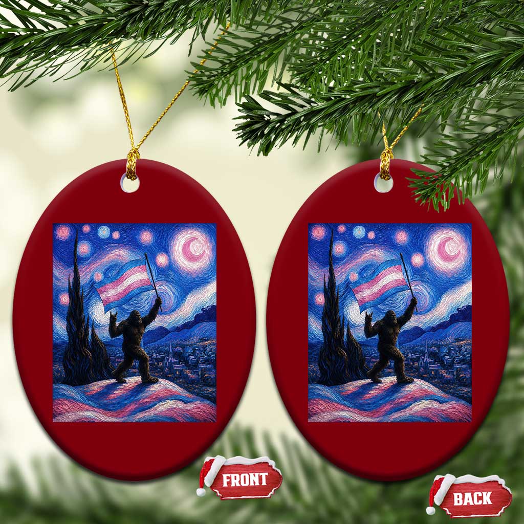 Bigfoot Starry Night Trans Rights Ceramic Ornament Sasquatch LGBTQ Pride TS12 Print Your Wear