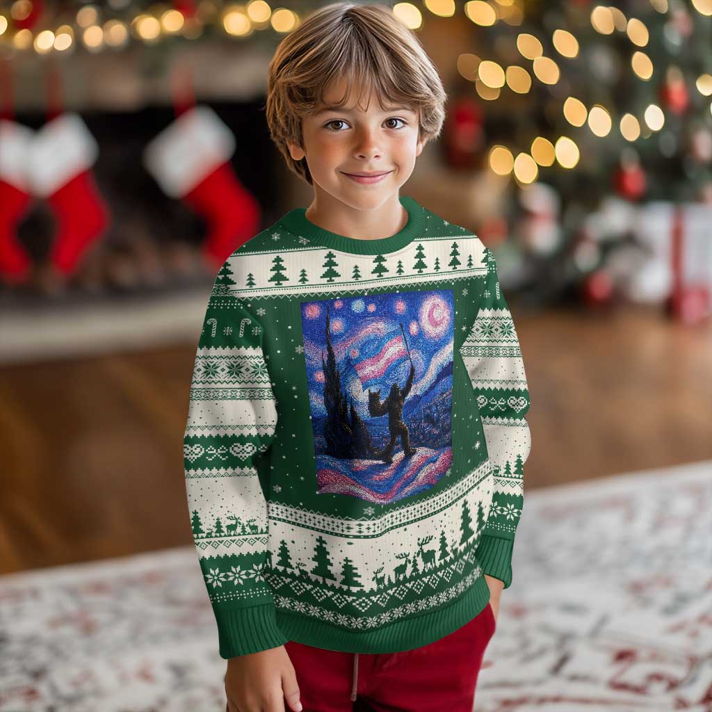Bigfoot Starry Night Trans Rights Ugly Christmas Sweater Sasquatch LGBTQ Pride TS12 Forest Green Beige Print Your Wear
