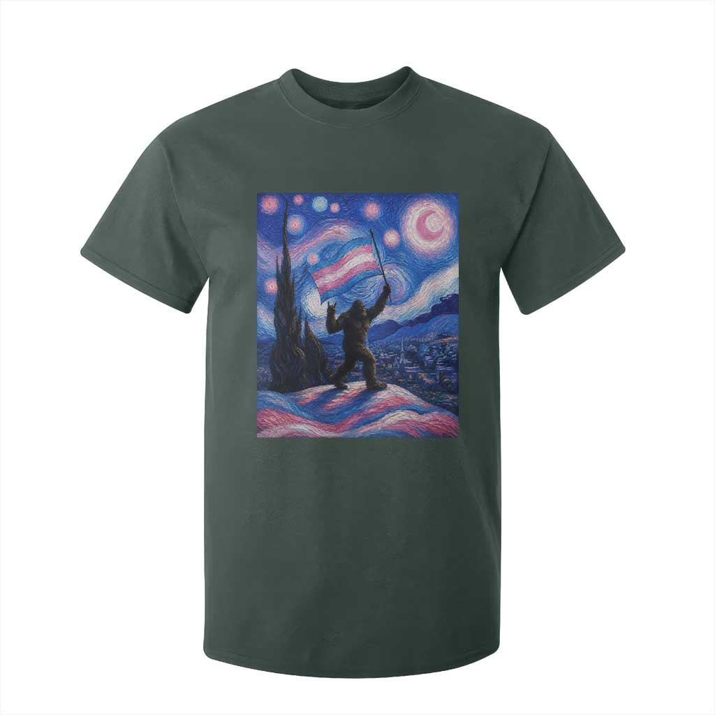 Bigfoot Starry Night Trans Rights T Shirt For Kid Sasquatch LGBTQ Pride TS12 Dark Forest Green Print Your Wear