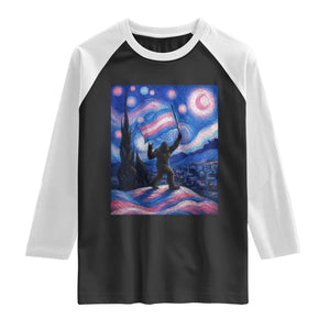 Bigfoot Starry Night Trans Rights Raglan Shirt Sasquatch LGBTQ Pride TS12 Black White Print Your Wear