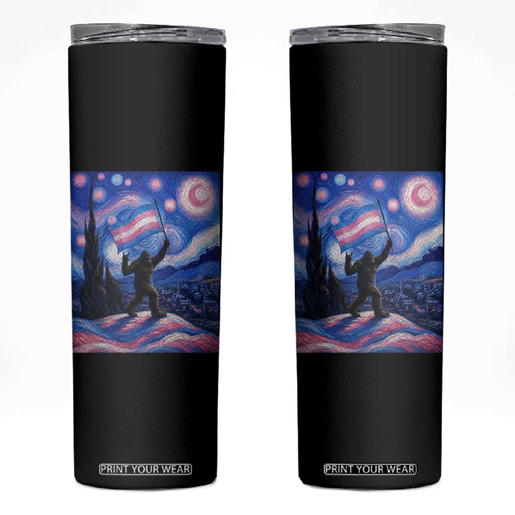Bigfoot Starry Night Trans Rights Skinny Tumbler Sasquatch LGBTQ Pride TS12 Black Print Your Wear