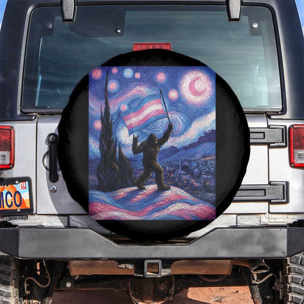 Bigfoot Starry Night Trans Rights Spare Tire Cover Sasquatch LGBTQ Pride TS12 No hole Black Print Your Wear