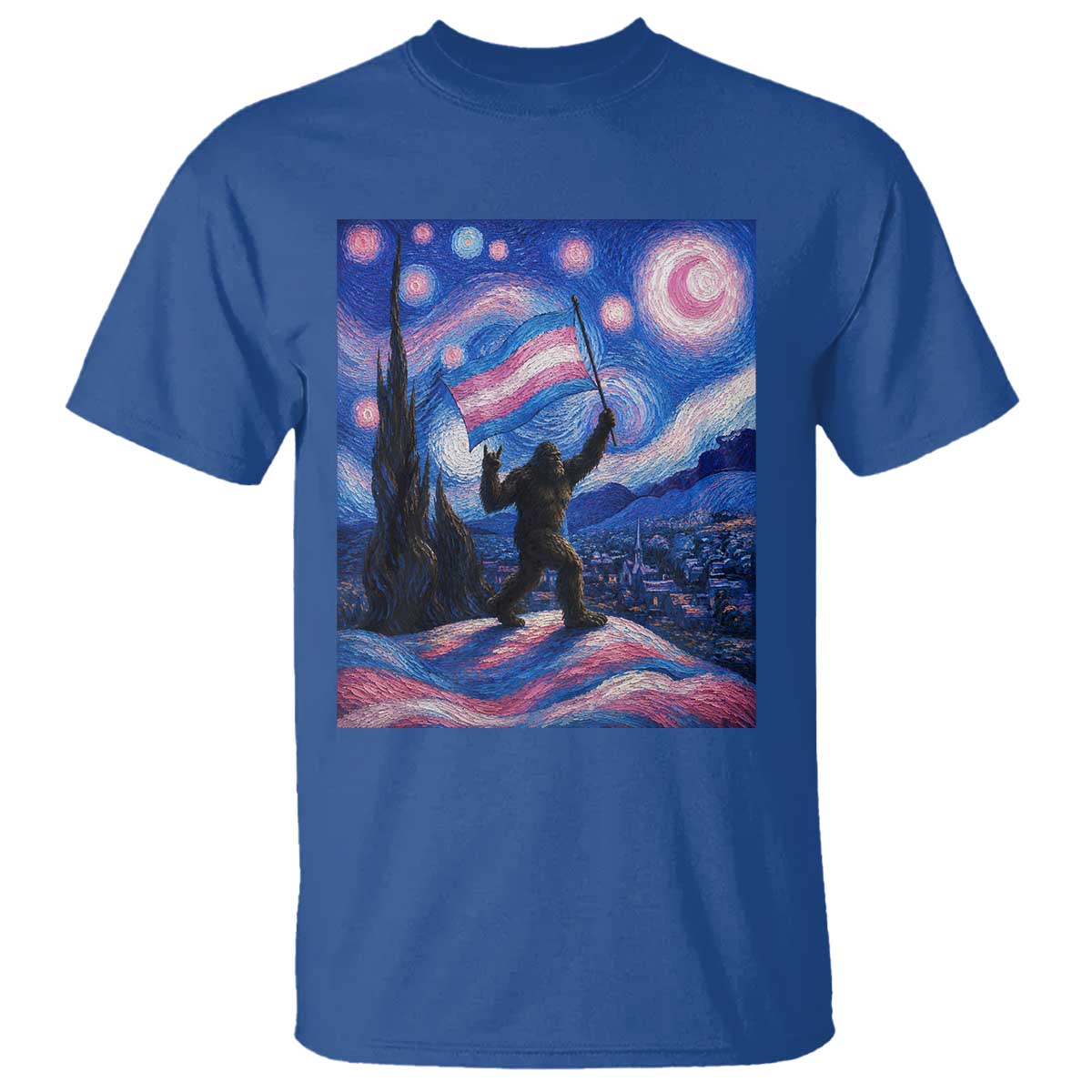 Bigfoot Starry Night Trans Rights T Shirt Sasquatch LGBTQ Pride TS12 Royal Blue Print Your Wear