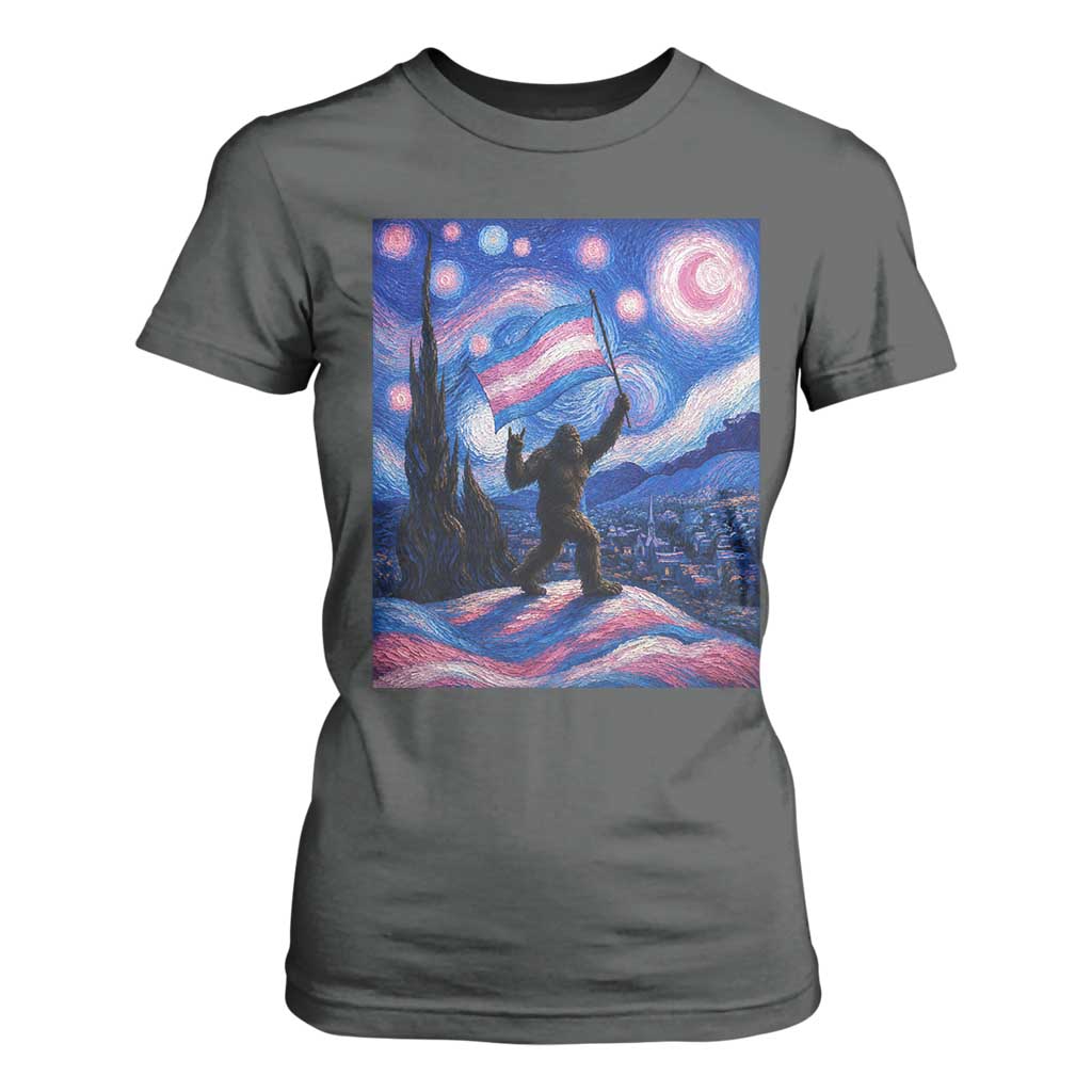 Bigfoot Starry Night Trans Rights T Shirt For Women Sasquatch LGBTQ Pride TS12 Dark Heather Print Your Wear