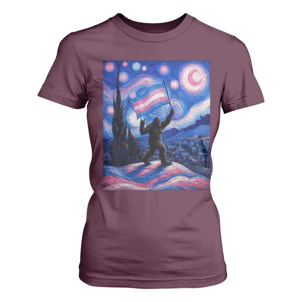 Bigfoot Starry Night Trans Rights T Shirt For Women Sasquatch LGBTQ Pride TS12 Maroon Print Your Wear