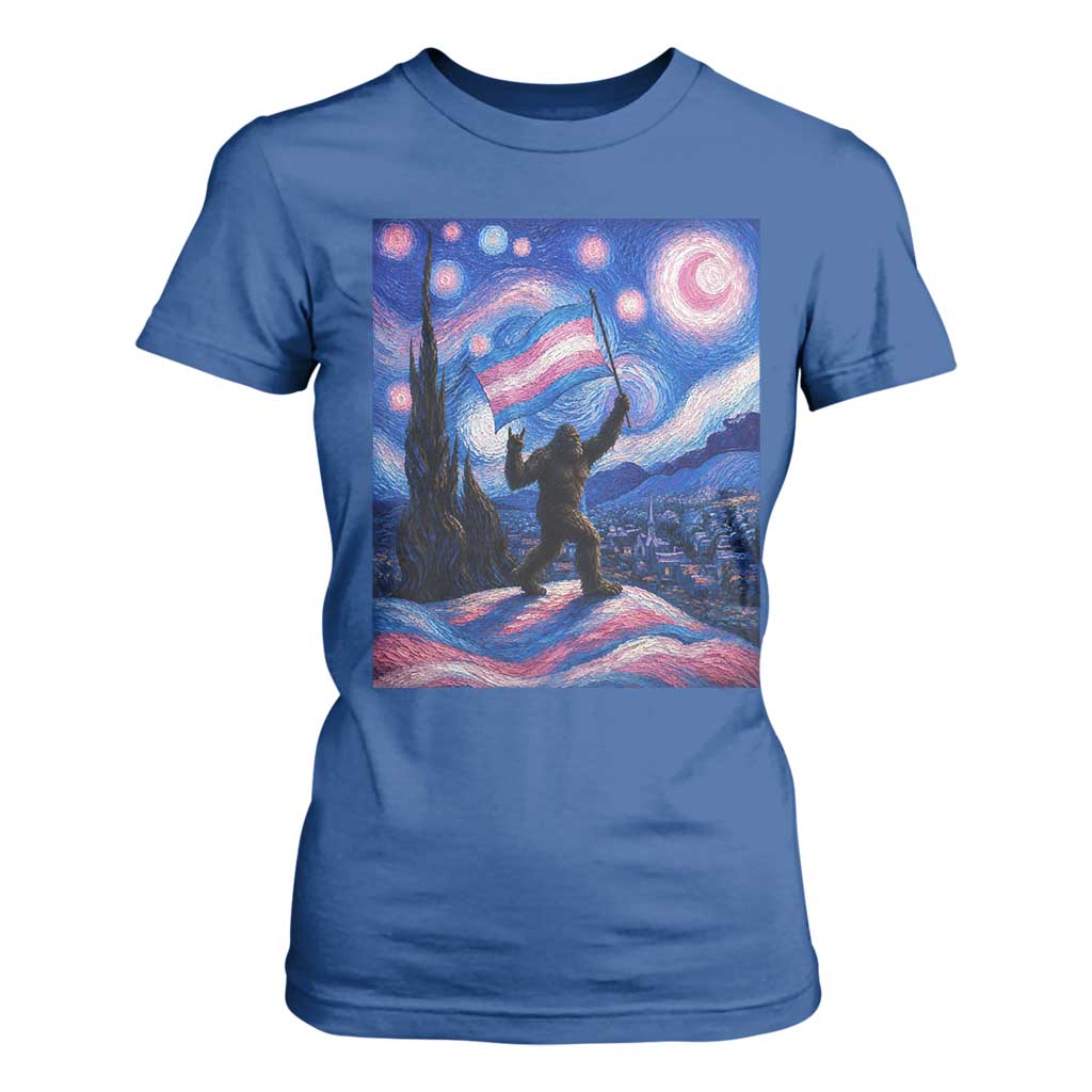 Bigfoot Starry Night Trans Rights T Shirt For Women Sasquatch LGBTQ Pride TS12 Royal Blue Print Your Wear