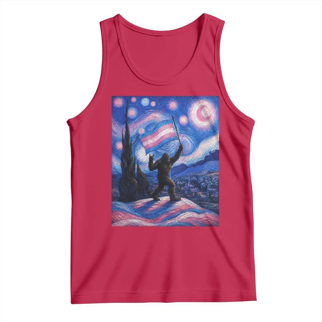 Bigfoot Starry Night Trans Rights Tank Top Sasquatch LGBTQ Pride TS12 Red Print Your Wear