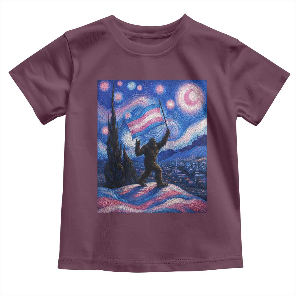 Bigfoot Starry Night Trans Rights Toddler T Shirt Sasquatch LGBTQ Pride TS12 Maroon Print Your Wear