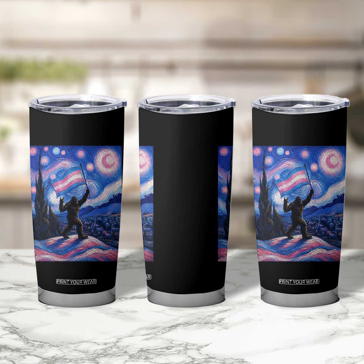 Bigfoot Starry Night Trans Rights Tumbler Cup Sasquatch LGBTQ Pride TS12 Print Your Wear