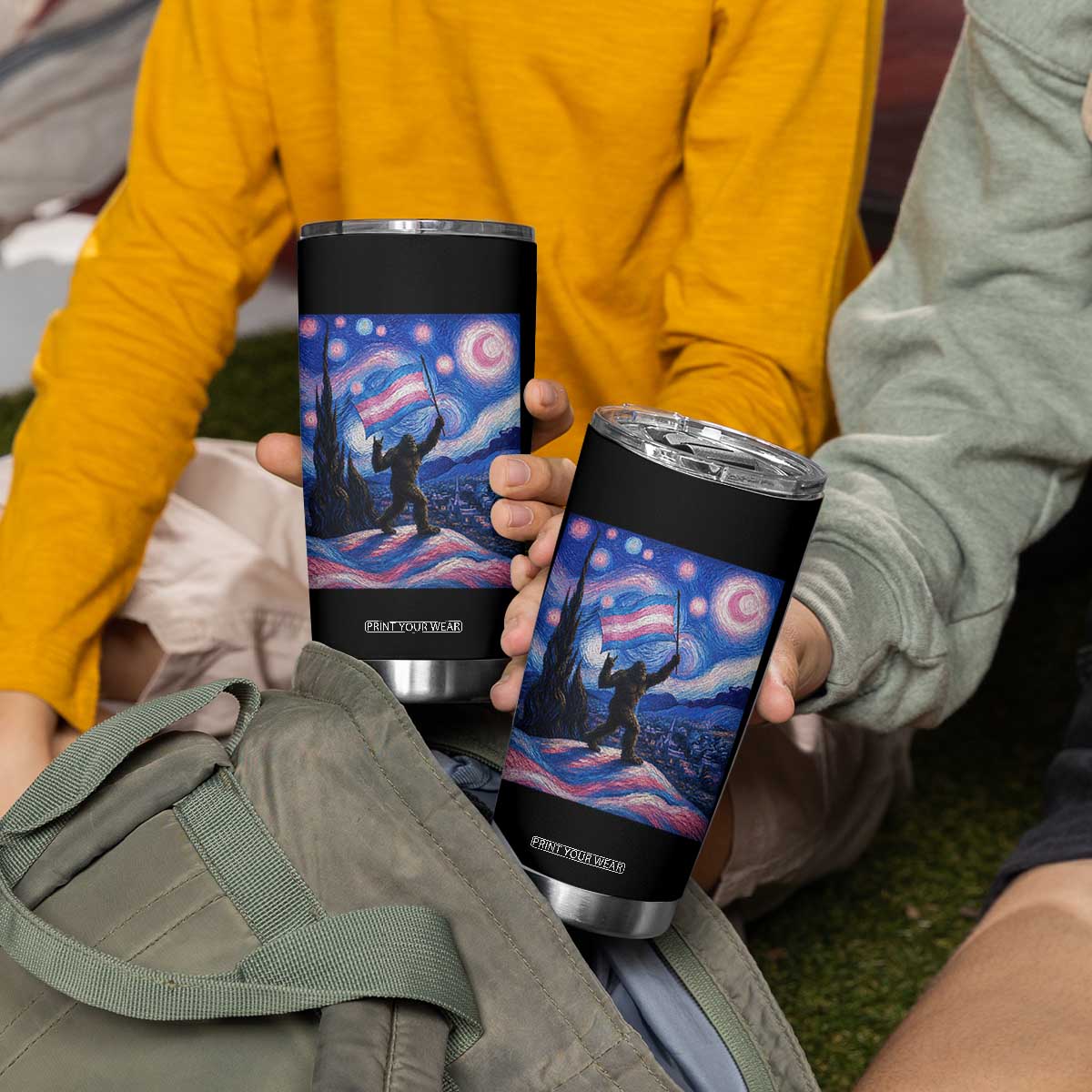 Bigfoot Starry Night Trans Rights Tumbler Cup Sasquatch LGBTQ Pride TS12 Print Your Wear