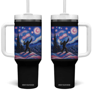 Bigfoot Starry Night Trans Rights Tumbler With Handle Sasquatch LGBTQ Pride