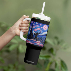 Bigfoot Starry Night Trans Rights Tumbler With Handle Sasquatch LGBTQ Pride