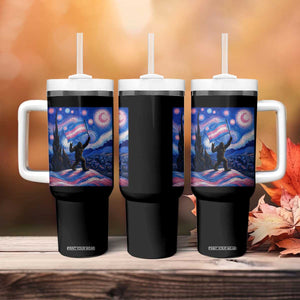 Bigfoot Starry Night Trans Rights Tumbler With Handle Sasquatch LGBTQ Pride