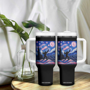 Bigfoot Starry Night Trans Rights Tumbler With Handle Sasquatch LGBTQ Pride