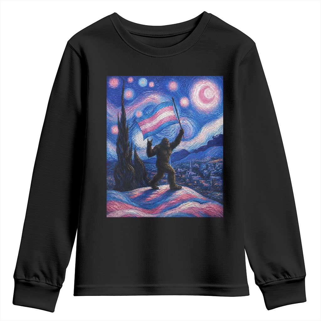 Bigfoot Starry Night Trans Rights Youth Sweatshirt Sasquatch LGBTQ Pride TS12 Black Print Your Wear