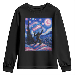Bigfoot Starry Night Trans Rights Youth Sweatshirt Sasquatch LGBTQ Pride TS12 Black Print Your Wear