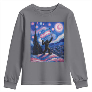 Bigfoot Starry Night Trans Rights Youth Sweatshirt Sasquatch LGBTQ Pride TS12 Charcoal Print Your Wear