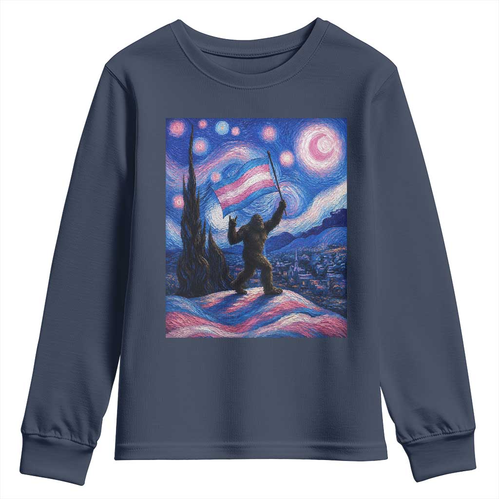 Bigfoot Starry Night Trans Rights Youth Sweatshirt Sasquatch LGBTQ Pride TS12 Navy Print Your Wear