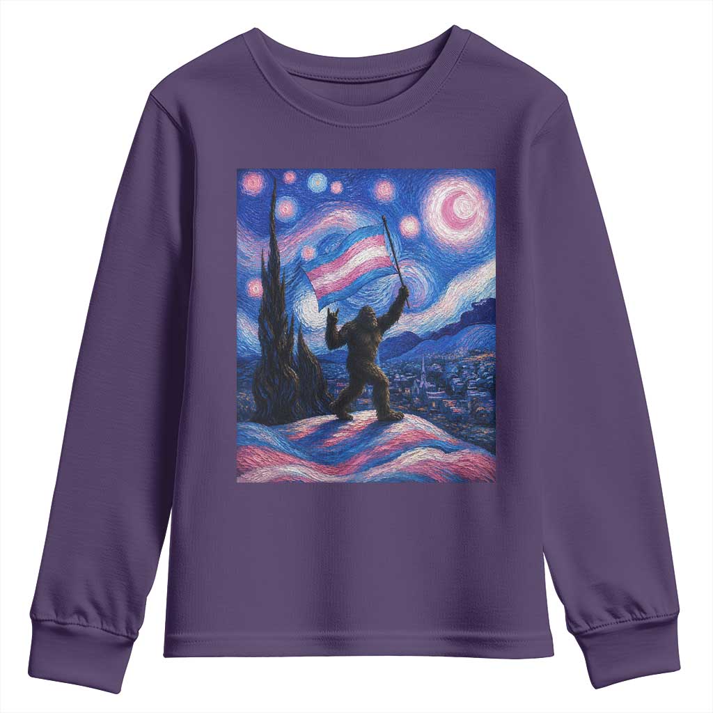 Bigfoot Starry Night Trans Rights Youth Sweatshirt Sasquatch LGBTQ Pride TS12 Purple Print Your Wear