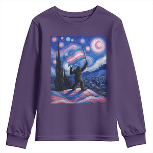 Bigfoot Starry Night Trans Rights Youth Sweatshirt Sasquatch LGBTQ Pride TS12 Purple Print Your Wear