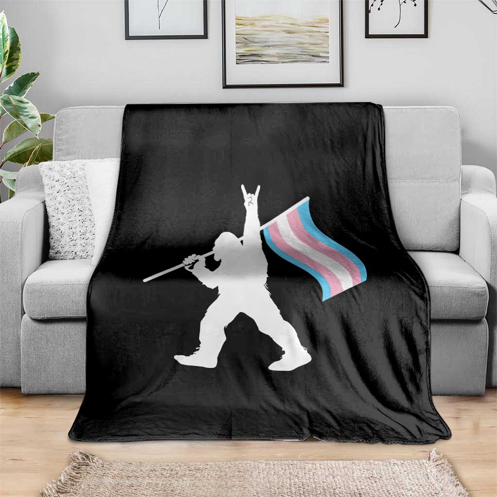Bigfoot Rock On Trans Pride Flag Throw Blanket Sasquatch LGBTQ Ally TS12 Print Your Wear