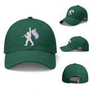 Bigfoot Rock On Trans Pride Flag Baseball Cap Sasquatch LGBTQ Ally TS12 Baseball Cap Universal Fit Irish Green Print Your Wear
