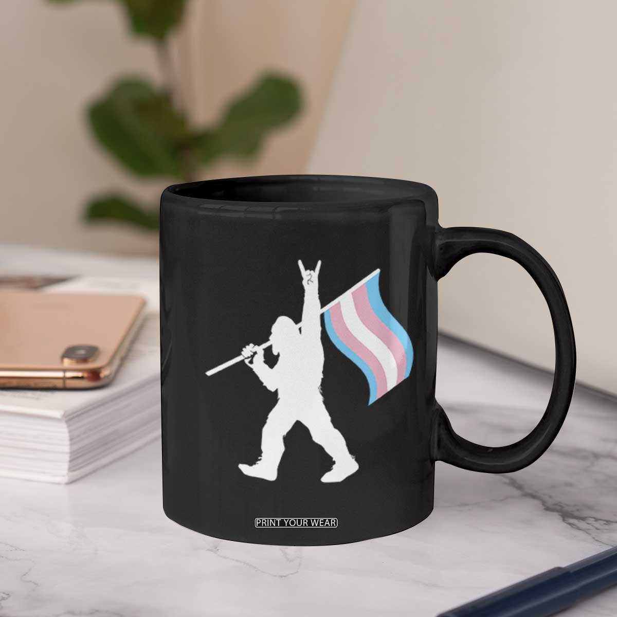 Bigfoot Rock On Trans Pride Flag Coffee Mug Sasquatch LGBTQ Ally TS12 Print Your Wear