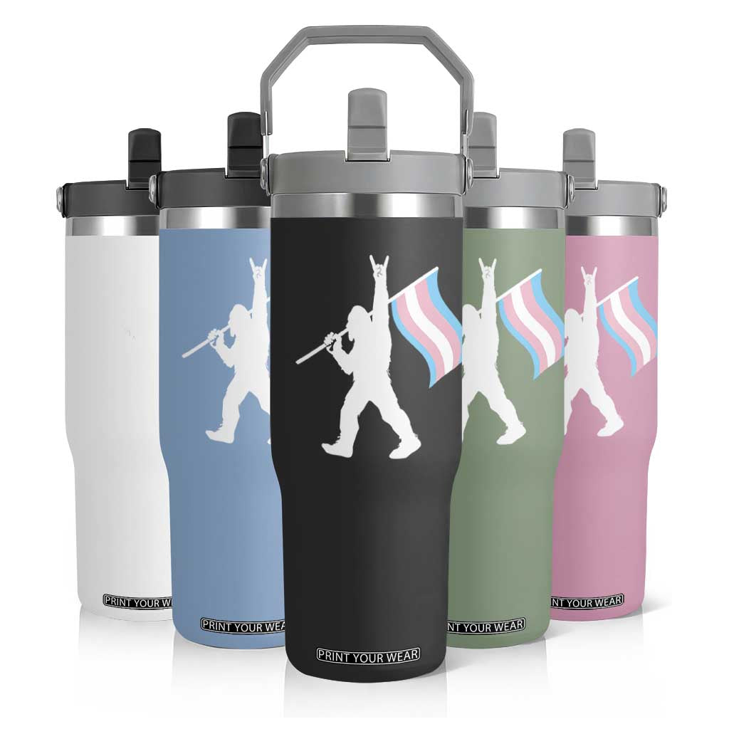 Bigfoot Rock On Trans Pride Flag Flip Straw Tumbler Sasquatch LGBTQ Ally TS12 Print Your Wear