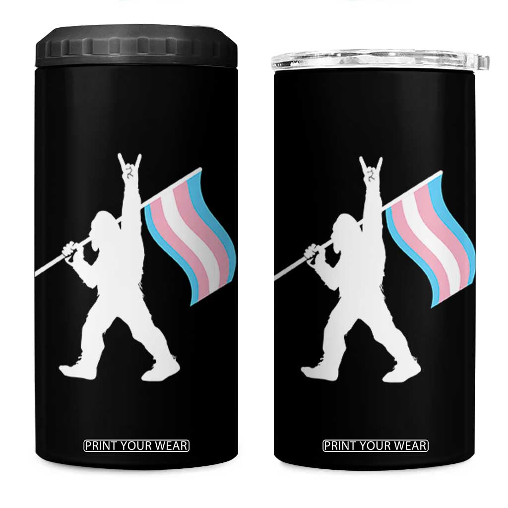 Bigfoot Rock On Trans Pride Flag 4 in 1 Can Cooler Tumbler Sasquatch LGBTQ Ally TS12 One Size: 16 oz Black Print Your Wear