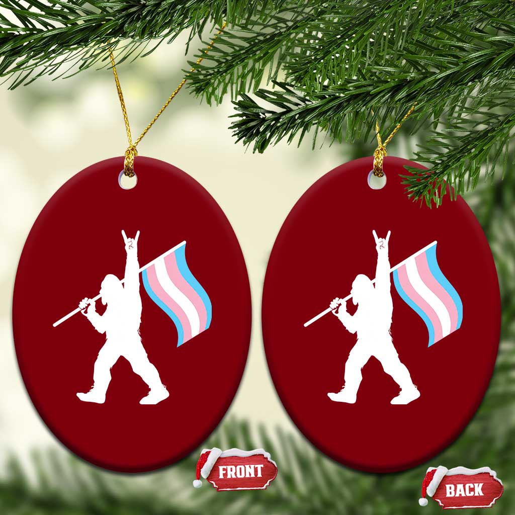 Bigfoot Rock On Trans Pride Flag Ceramic Ornament Sasquatch LGBTQ Ally TS12 Print Your Wear
