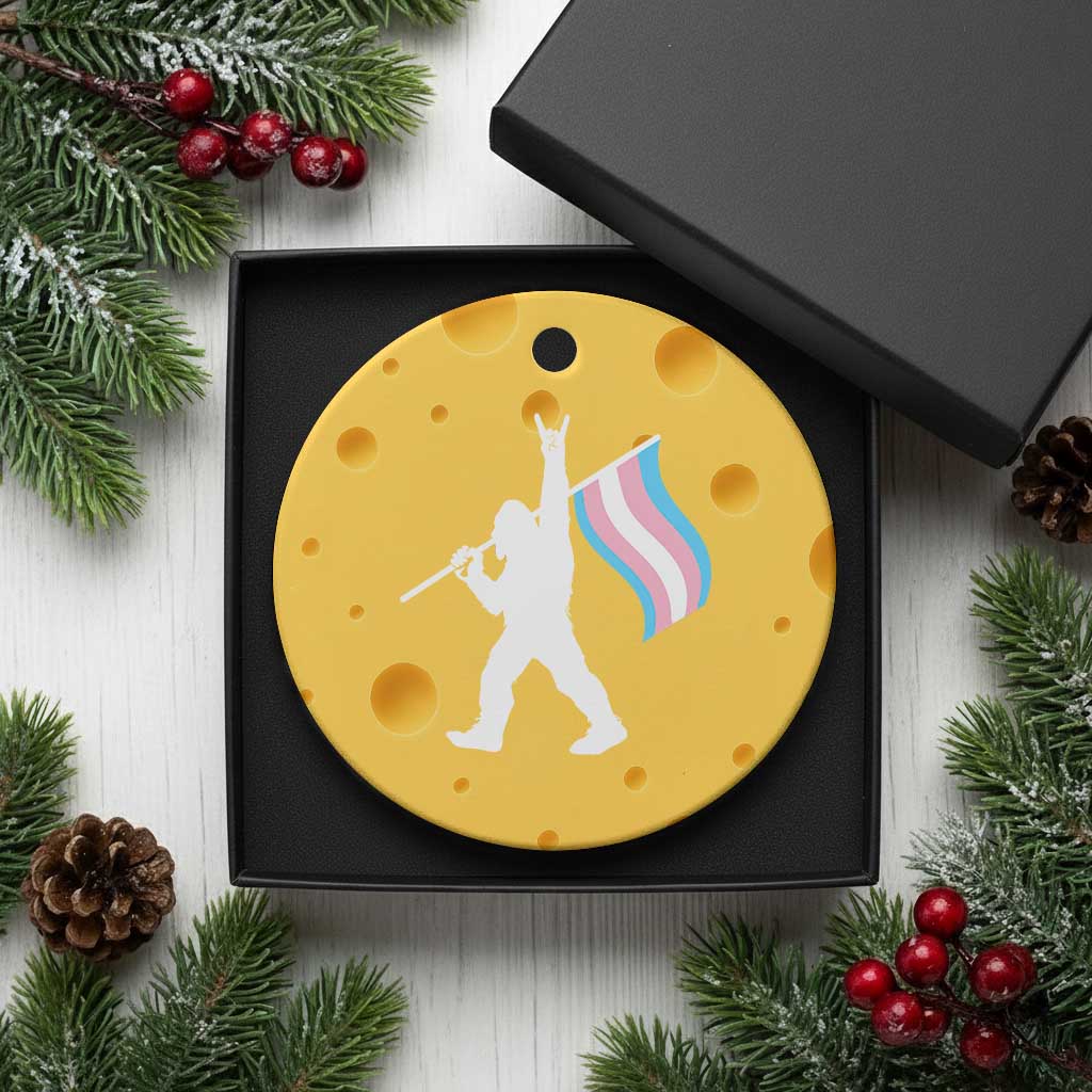 Bigfoot Rock On Trans Pride Flag Ceramic Ornament Sasquatch LGBTQ Ally TS12 1pc Yellow Cheese Print Your Wear