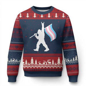 Bigfoot Rock On Trans Pride Flag Ugly Christmas Sweater Sasquatch LGBTQ Ally TS12 Navy Red Print Your Wear