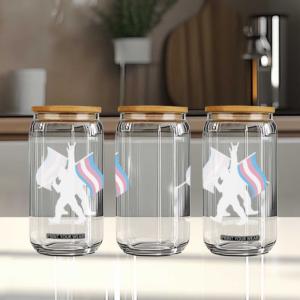 Bigfoot Rock On Trans Pride Flag Glass Can Sasquatch LGBTQ Ally TS12 Print Your Wear