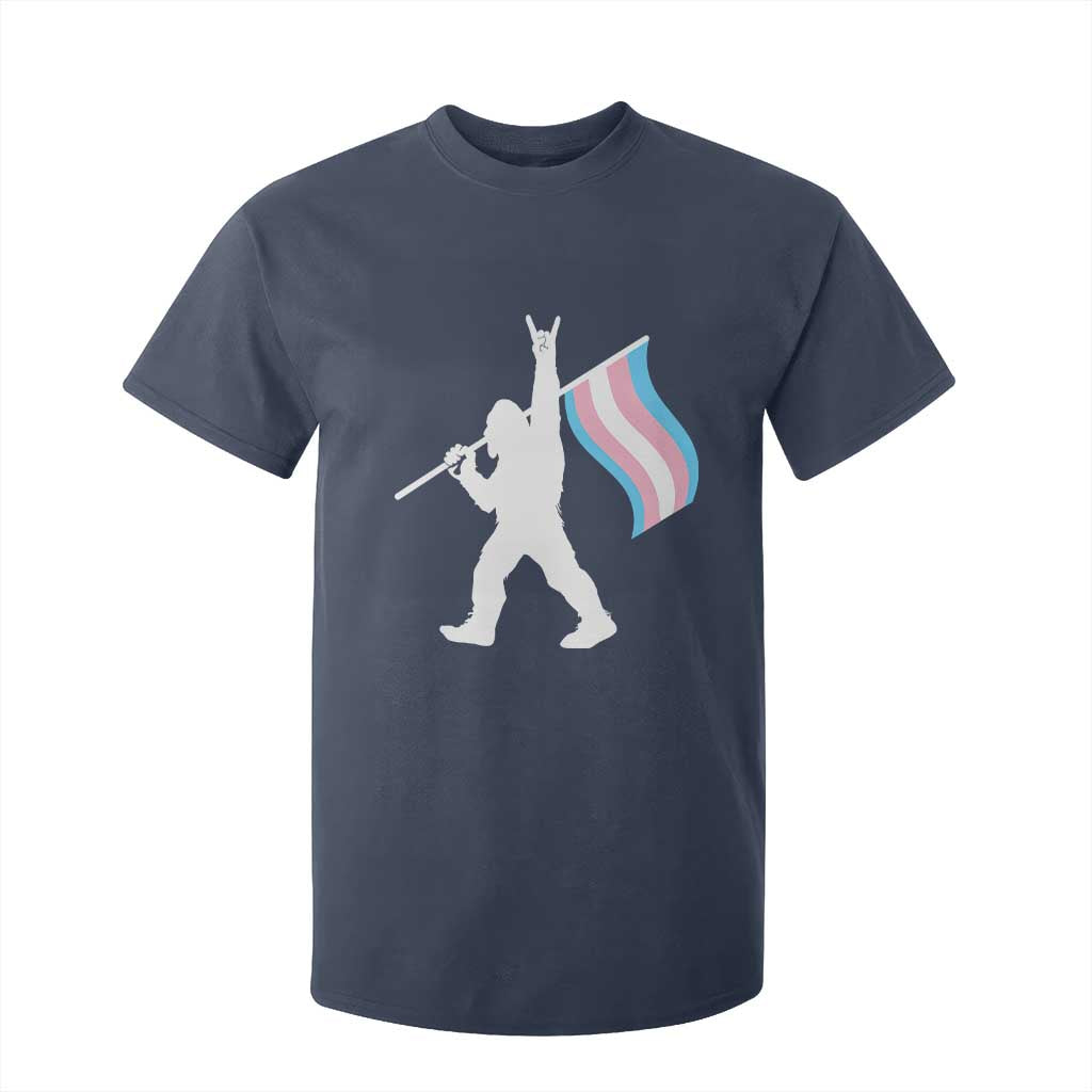 Bigfoot Rock On Trans Pride Flag T Shirt For Kid Sasquatch LGBTQ Ally TS12 Navy Print Your Wear