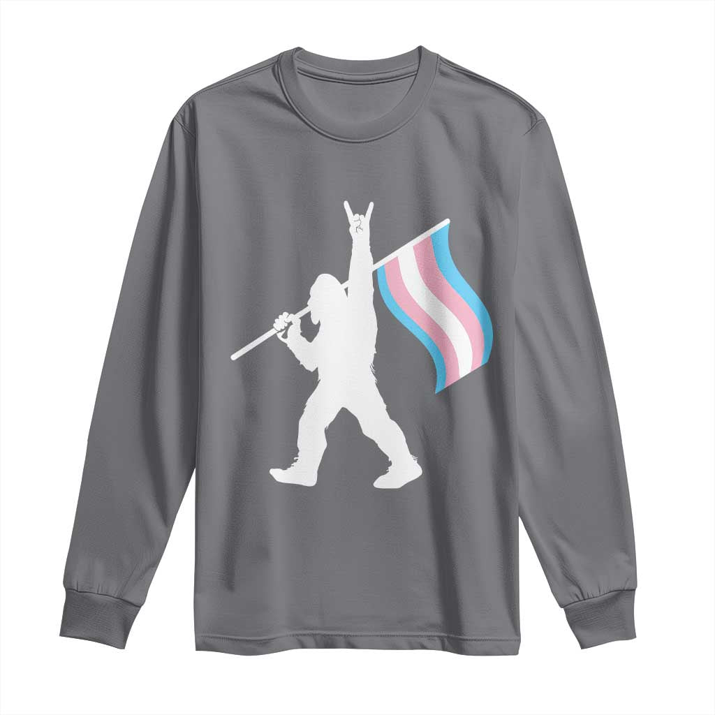 Bigfoot Rock On Trans Pride Flag Long Sleeve Shirt Sasquatch LGBTQ Ally TS12 Charcoal Print Your Wear