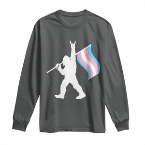 Bigfoot Rock On Trans Pride Flag Long Sleeve Shirt Sasquatch LGBTQ Ally TS12 Dark Heather Print Your Wear