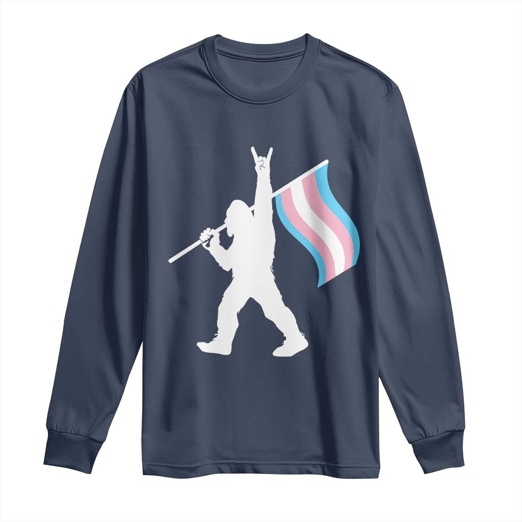 Bigfoot Rock On Trans Pride Flag Long Sleeve Shirt Sasquatch LGBTQ Ally TS12 Navy Print Your Wear