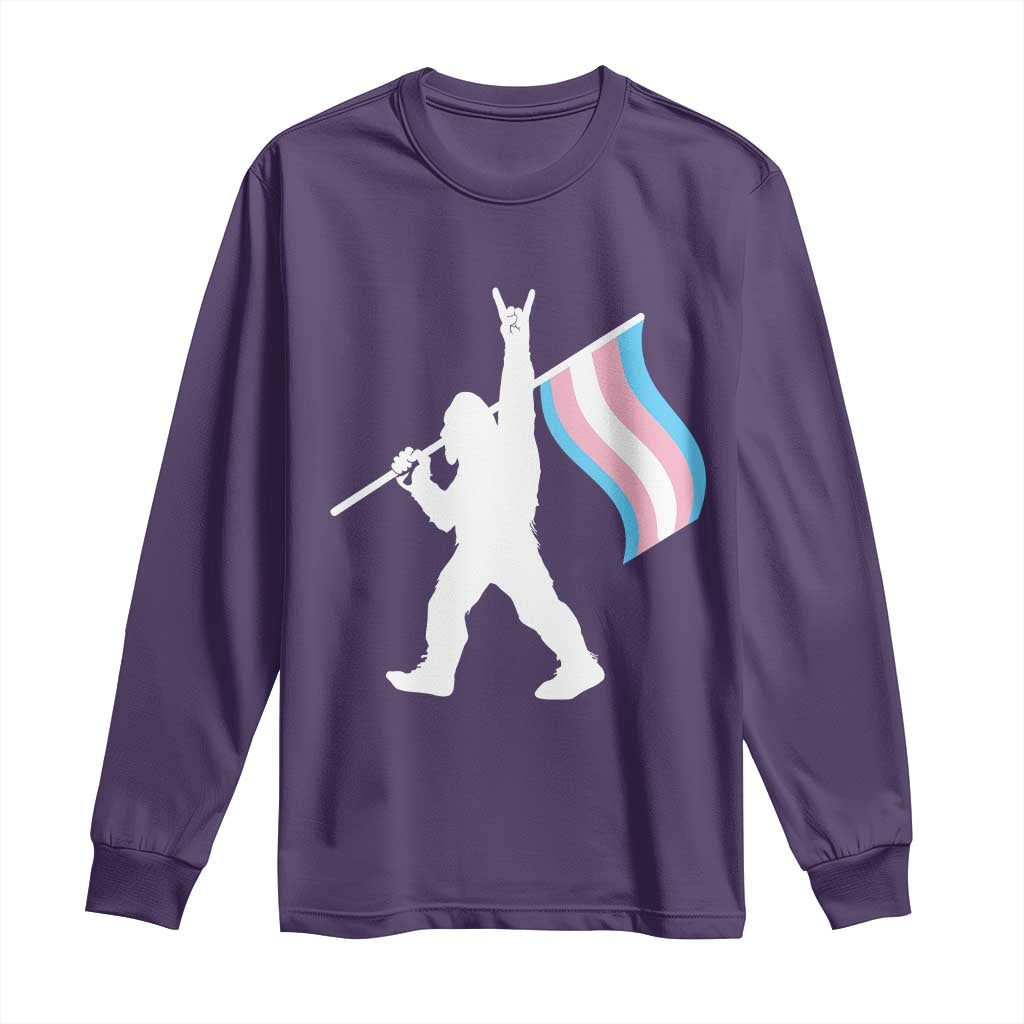 Bigfoot Rock On Trans Pride Flag Long Sleeve Shirt Sasquatch LGBTQ Ally TS12 Purple Print Your Wear