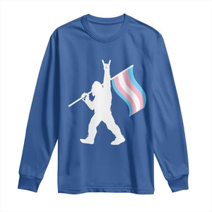Bigfoot Rock On Trans Pride Flag Long Sleeve Shirt Sasquatch LGBTQ Ally TS12 Royal Blue Print Your Wear