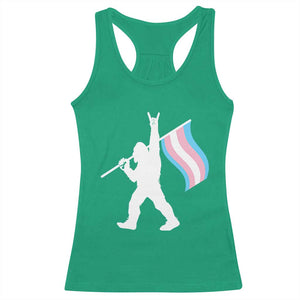 Bigfoot Rock On Trans Pride Flag Racerback Tank Top Sasquatch LGBTQ Ally TS12 Irish Green Print Your Wear
