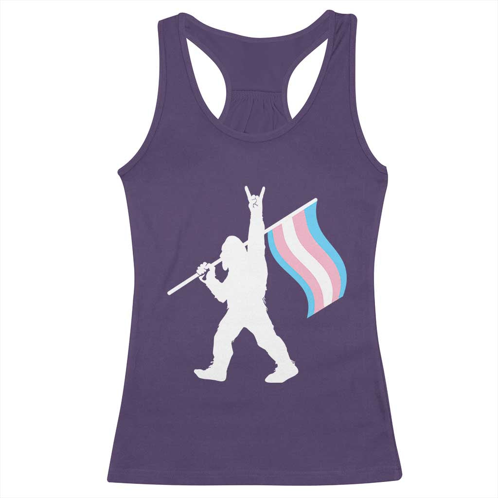 Bigfoot Rock On Trans Pride Flag Racerback Tank Top Sasquatch LGBTQ Ally TS12 Purple Print Your Wear